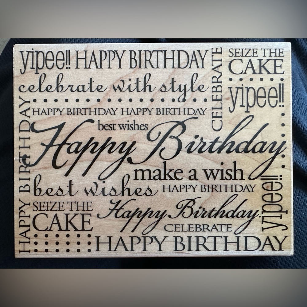 Retired Hero Arts Happy Birthday Design Block Background Wood Mounted Rubber Sta